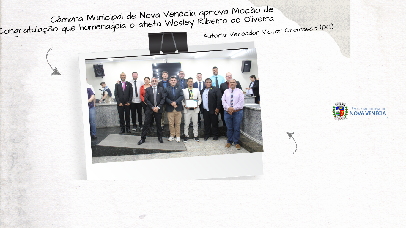 Câmara Municipal de Nova Venécia aprova Moção de Congratulação que homenageia o atleta Wesley Ribeiro de Oliveira